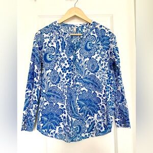 J. Crew Vibrant Blue Floral Blouse Cotton